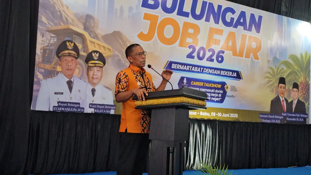 PELUANG KERJA : Bupati Bulungan Syarwani berbicara peluang kerja di forum Bulungan Job Fair, baru-baru ini.
(Taslee/Radar Tarakan)