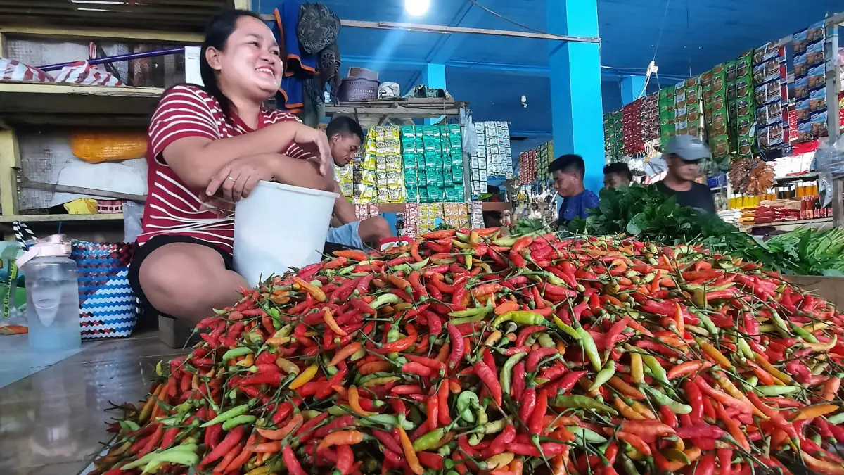 ILUSTRASI: Salah satu pedagang cabai lokal di Pasar Induk Malinau. FOTO: DIPA/RADAR TARAKAN