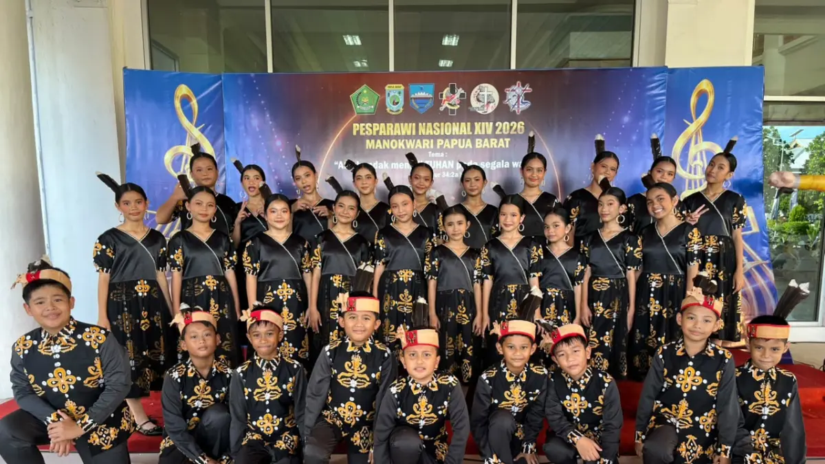 MEMBANGGAKAN : Tim Paduan Suara Anak (PSA) Kabupaten Nunukan meraih medali emas pertama bagi Kontingen Kaltara di Pesta Paduan Suara Gerejawi (Pesparawi) Nasional XIV Tahun 2026 yang berlangsung Manokwari, Papua Barat.