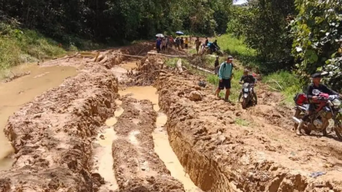 MEMPRIHATINKAN : Kondisi jalan yang rusak parah dan sulit dilalui belum juga mendapatkan perhatian pemerintah agar segera ditangani.&nbsp;