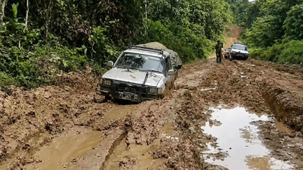 MINIM PERHATIAN : Kondisi jalan antar kecamatan di di dataran tinggi Krayan rusak parah sehingga sulit dilalui dan berdampak pada mobilisasi orang dan barang.&nbsp;