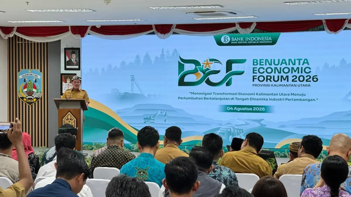 FORUM: Wagub Kaltara, Ingkong Ala saat membuka BEF 2026 yang digelar di Tanjung Selor, Selasa (4/8). FOTO: IWAN K/RADAR TARAKAN