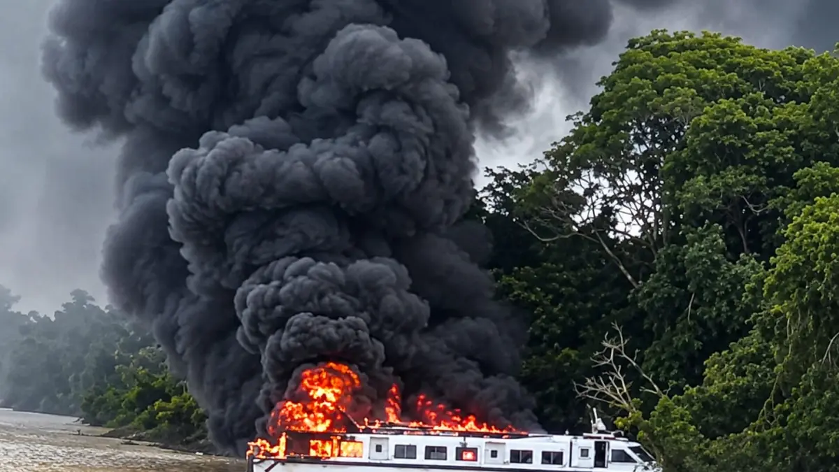 LAKA AIR: Speedboat Sekatak AAA Kaltara saat terbakar di perairan Salimbatu. FOTO: SS VIDEO WARGA