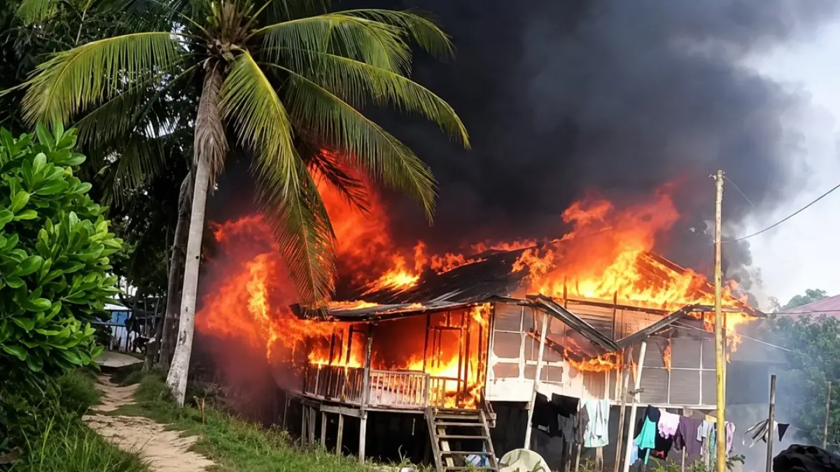 TERBAKAR : Kebakaran terjadi RT 007, Sei Mengaku, Nunukan Selatan, Kamis (13/8) sore.&nbsp;