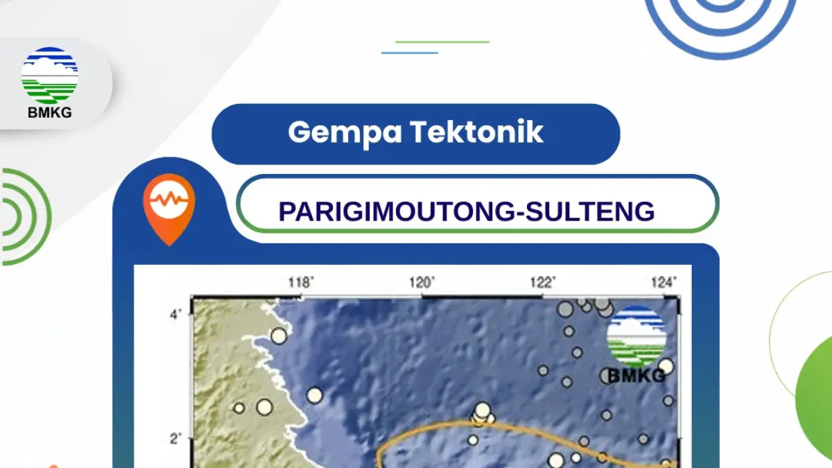 PETA GUNCANGAN  : Peta BMKG menunjukkan lokasi episenter gempa bumi magnitudo 5,9 yang berpusat di laut sekitar 71 km barat daya Parigi Moutong, Sulawesi Tengah. 