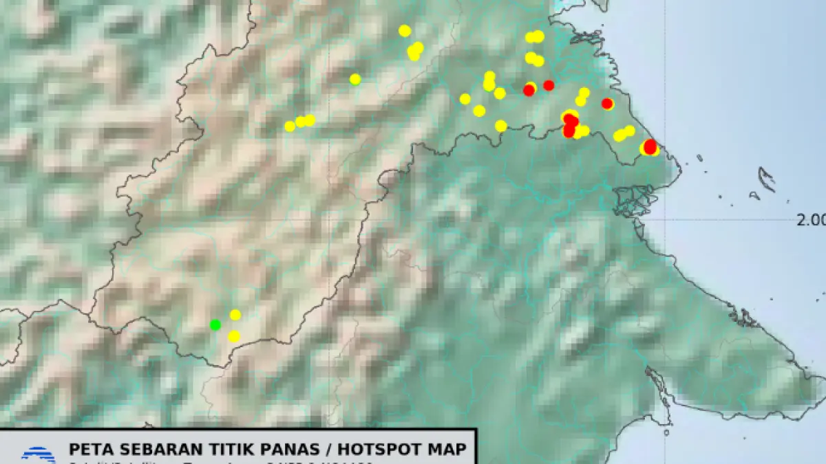 PANTAUAN: Berdasarkan pemantauan satelit pada 19 Agustus 2026 pukul 1.00 hingga 19.00 WITA, terdeteksi dua titik panas di Nunukan dengan tingkat kepercayaan sedang.&nbsp;