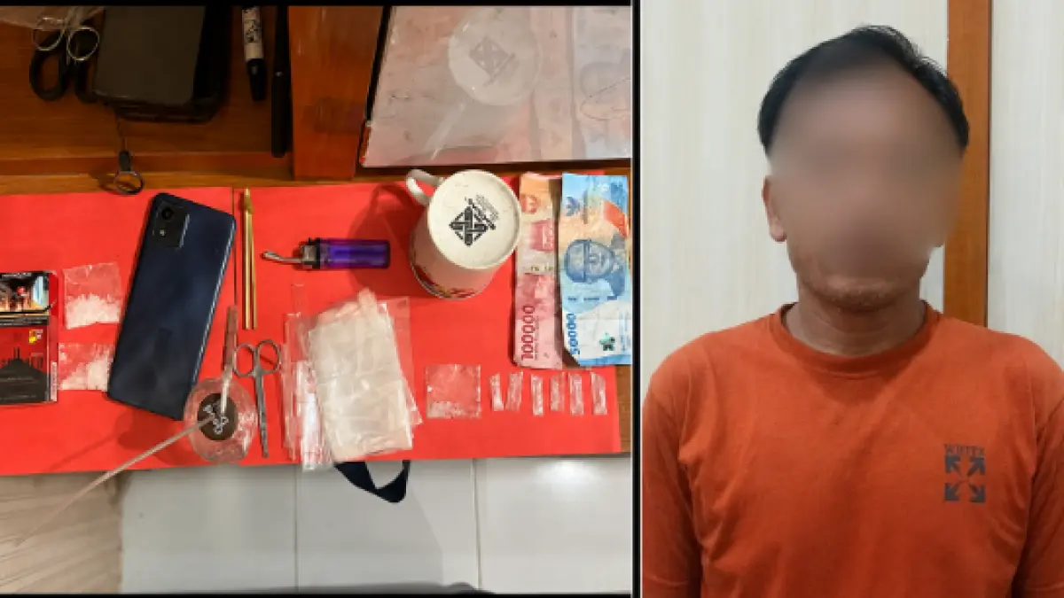 DIBEKUK : Y terduga pelaku peredaran narkotika di Nunukan saat diamankan di Mapolres Nunukan.&nbsp;