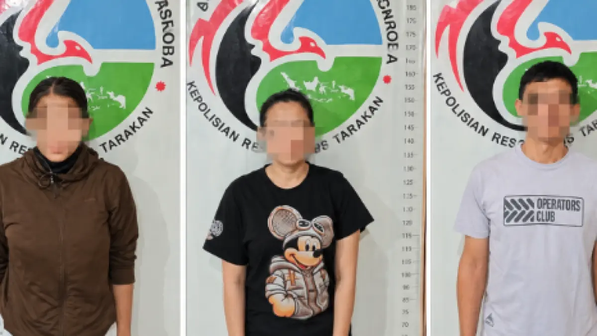 DIAMANKAN: Tiga orang yang berhasil diamankan polisi terkait dugaan peredaran narkotika jenis etomidate di Kota Tarakan. POLRES TARAKAN