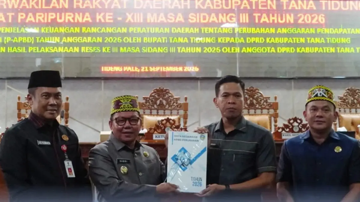 PARIPURNA; Penyampaian nota penjelasan Ranperda Perubahan ABPD Tana Tidung tahun 2026 pada Senin (21/9).