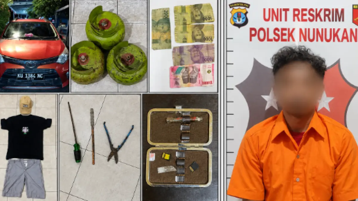 DIBEKUK : JU residivis perkara pencurian saat diamankan bersama sejumlah barang bukti Mapolsek Nunukan.