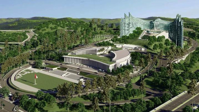 IST KAWASAN BARU: Desain gedung dan lapangan upacara istana negara di IKN Nusantara.
