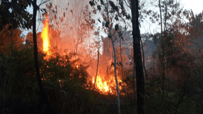 Kobaran api melahap lahan warga di Desa Gunung Sari beberapa waktu lalu.