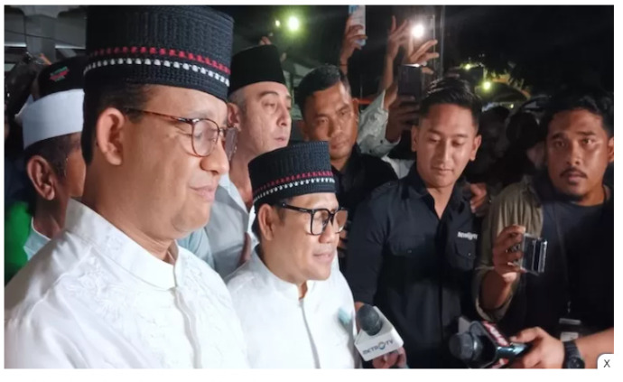 JANJI: Anies Baswedan dan Muhaimin Iskandar saat memberikan penjelasan kepada sejumlah media. (Istimewa)