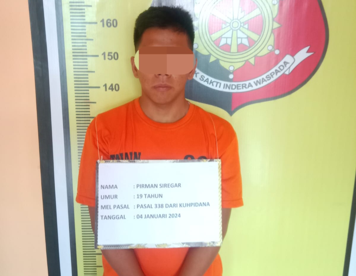 Pirman Siregar, pemuda yang membunuh SAH karena utang diamankan Polsek Padang Bolak, Padanglawas Utara. (Ist)
