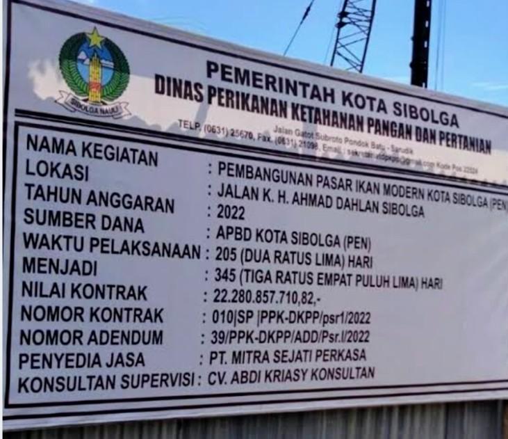 Plank proyek pembangunan pasar ikan modern Sibolga.