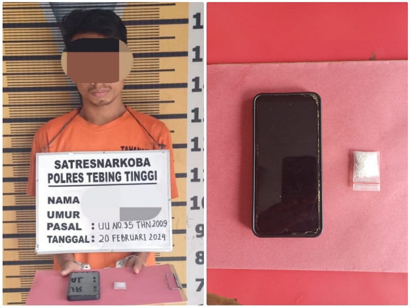 Pelaku dan barang bukti yang kini telah ditahan di Sat Narkoba Polres Tebingtinggi.