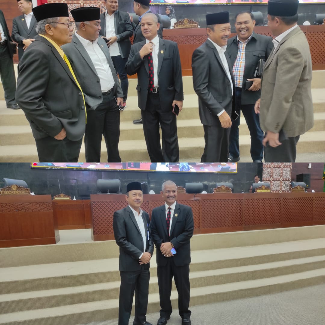 Sutarto (tengah), Harun Mustafa Nasution, Sekdaprovsu, Arif Trinugroho tampak bercengkrama usai sidang paripurna pergantian ketua DPRD Sumut, Rabu 13 Maret 2024. (PRAN/METRODAILY)