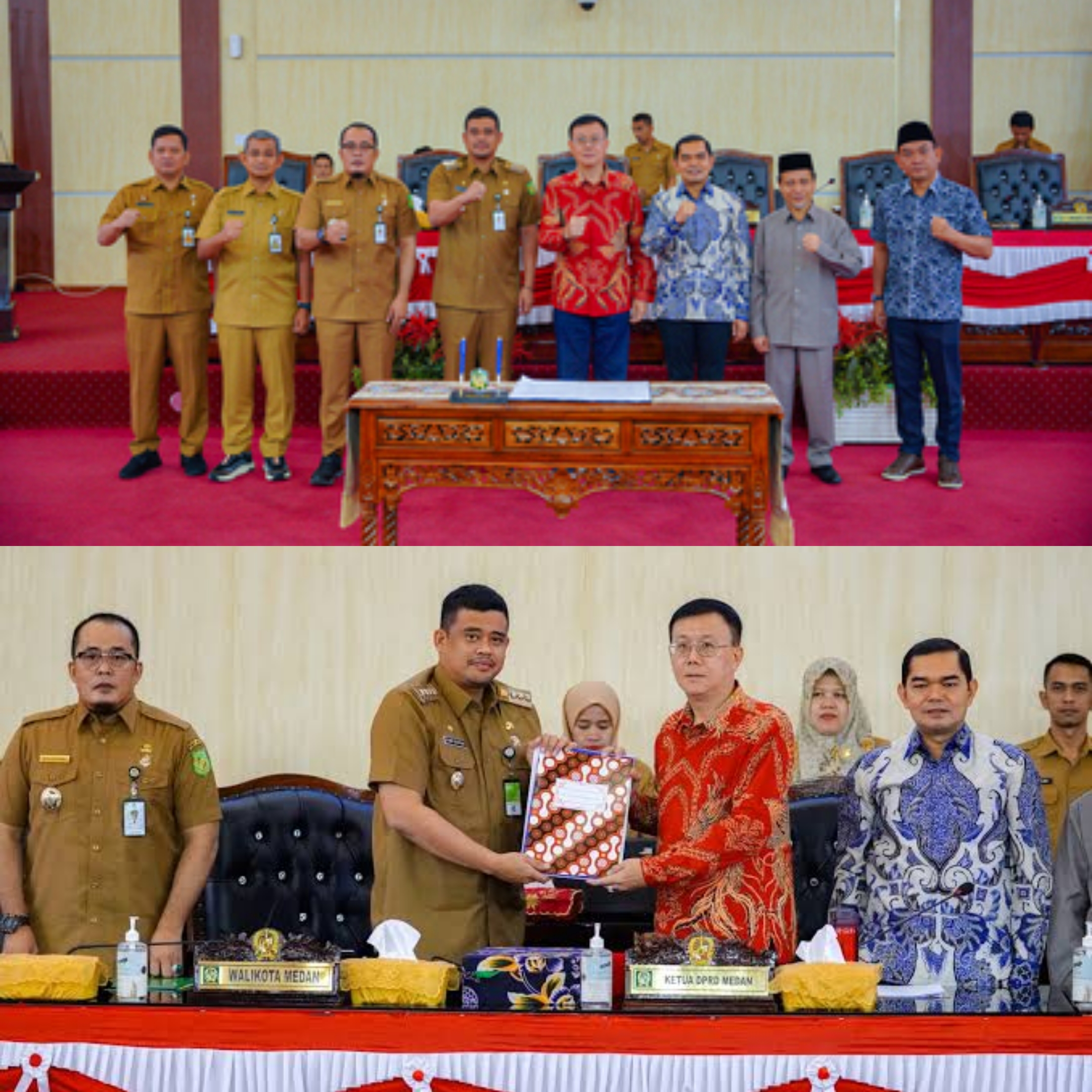 Kolase foto kegiatan dalam sidang paripurna pengesahan Perda Kota Medan tentang Perlindungan dan Pengembangan UMKM, Senin 18 Maret 2024.