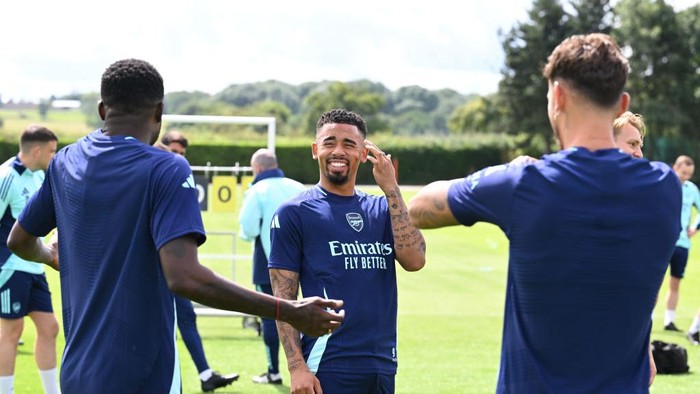 Arsenal menghadapi Leyton Orient dalam uji coba tertutup di kompleks latihannya, Sobha Realty Training Center, London, Sabtu (20/7/2024).