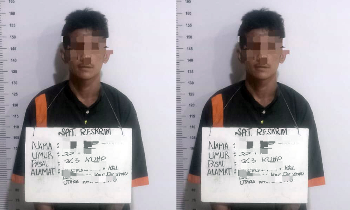 FS, tersangka pencuri kabel tower saat diamankan polisi.