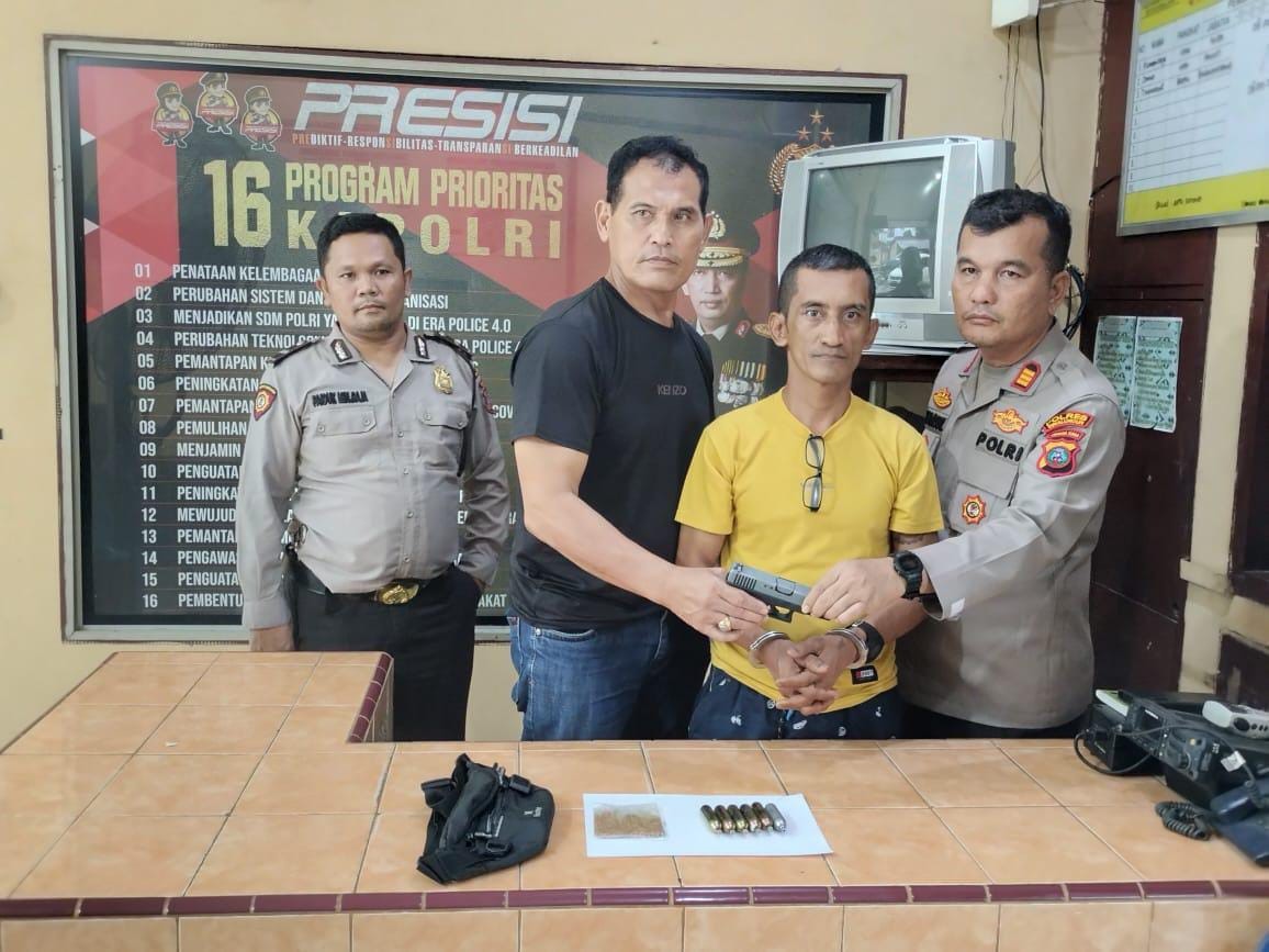 Sentanu diamankan polisi karena letuskan senpi ilegal.