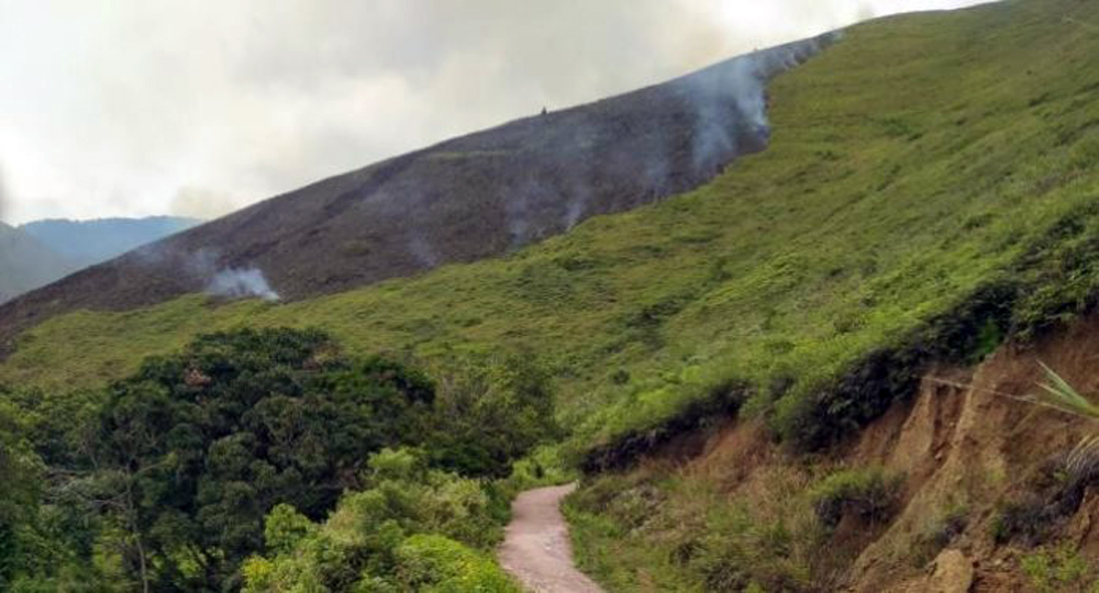 Kebakaran hutan di Dusun III, Desa Hariara Pohan, Kecamatan Harian, Kabupaten Samosir, Sumatera Utara.