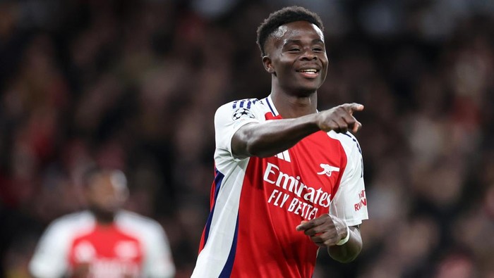 Bukayo Saka sumbang brace untuk Arsenal saat menjamu Monaco di Emirates Stadium, Kamis (12/12/2024) dini hari WIB.