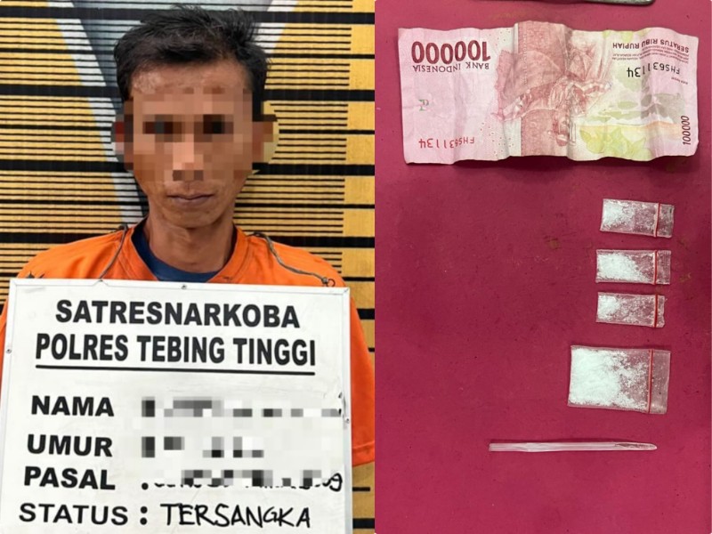 Pria pengangguran berinisial SN yang ditangkap Satuan Reserse Narkoba Polres Tebingtinggi.