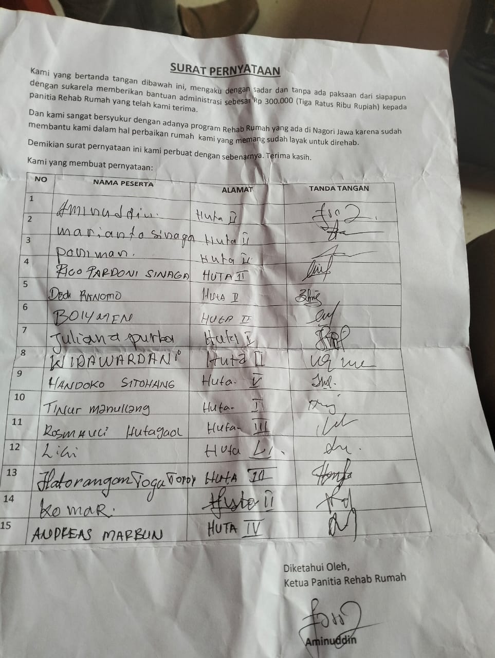 Surat pernyataan warga.