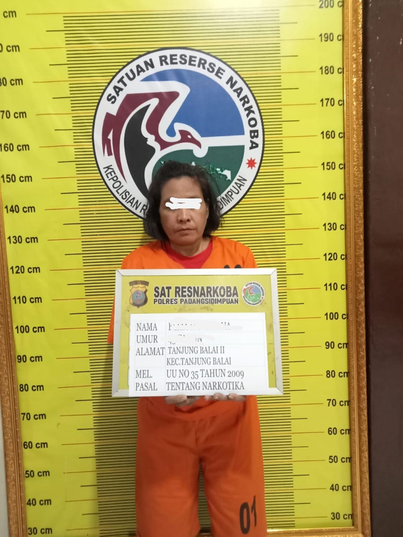 ibu rumah tangga berinisial EI, tersangka kurir narkoba.