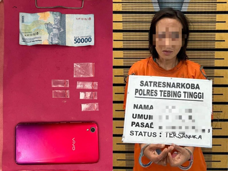 Perempuan berinisial M, residivis kasus narkoba yang kembali ditangkap Sat Resnarkoba Polres Tebingtinggi.