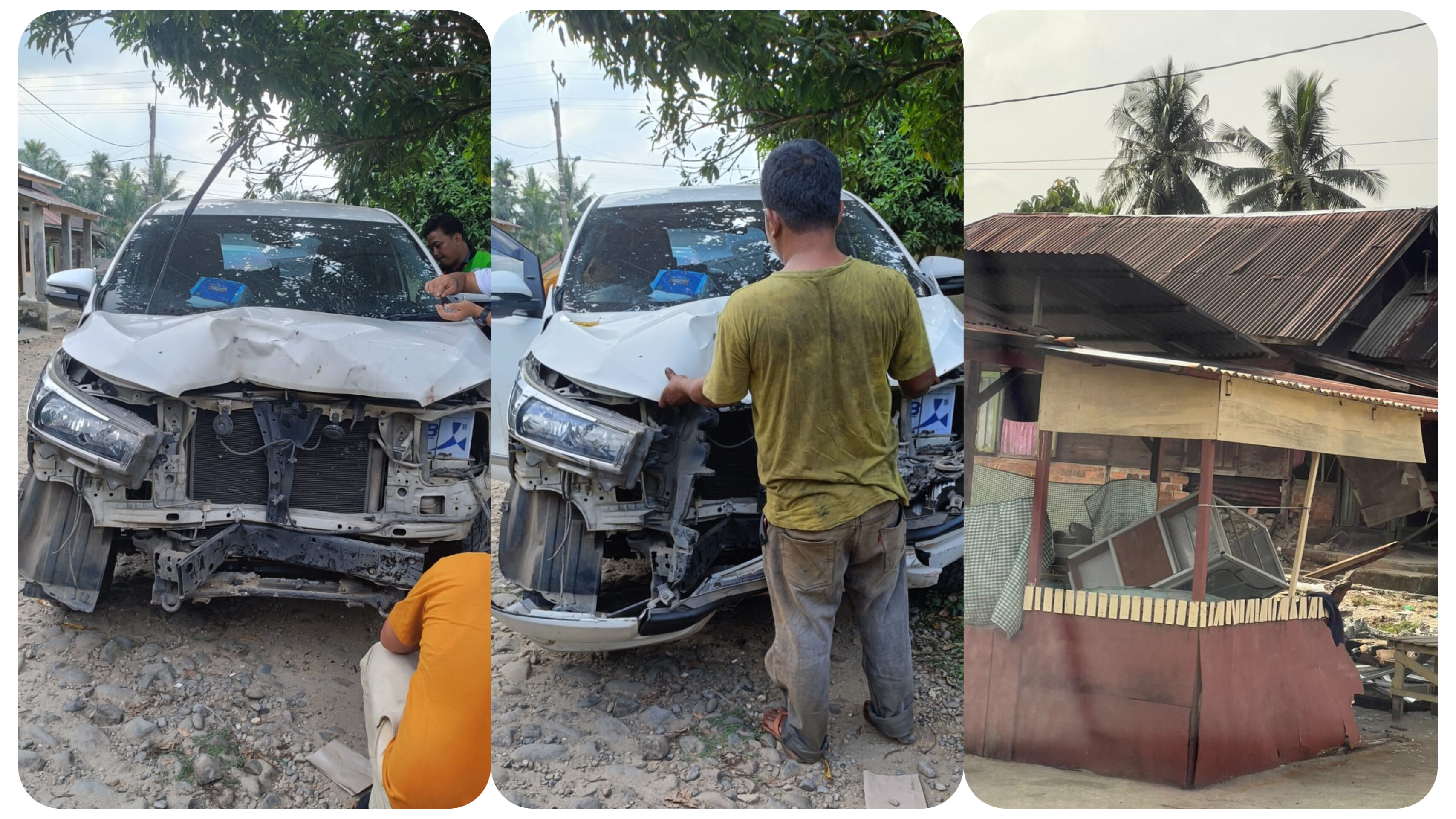 Seorang komisioner KPU Padang Lawas, menabrak rumah di Gunung Tua-Sibuhuan, tepatnya di Desa Latong, Kecamatan Lubuk Barumun, Palas, Sumatera Utara, Selasa (11/2) dini hari.