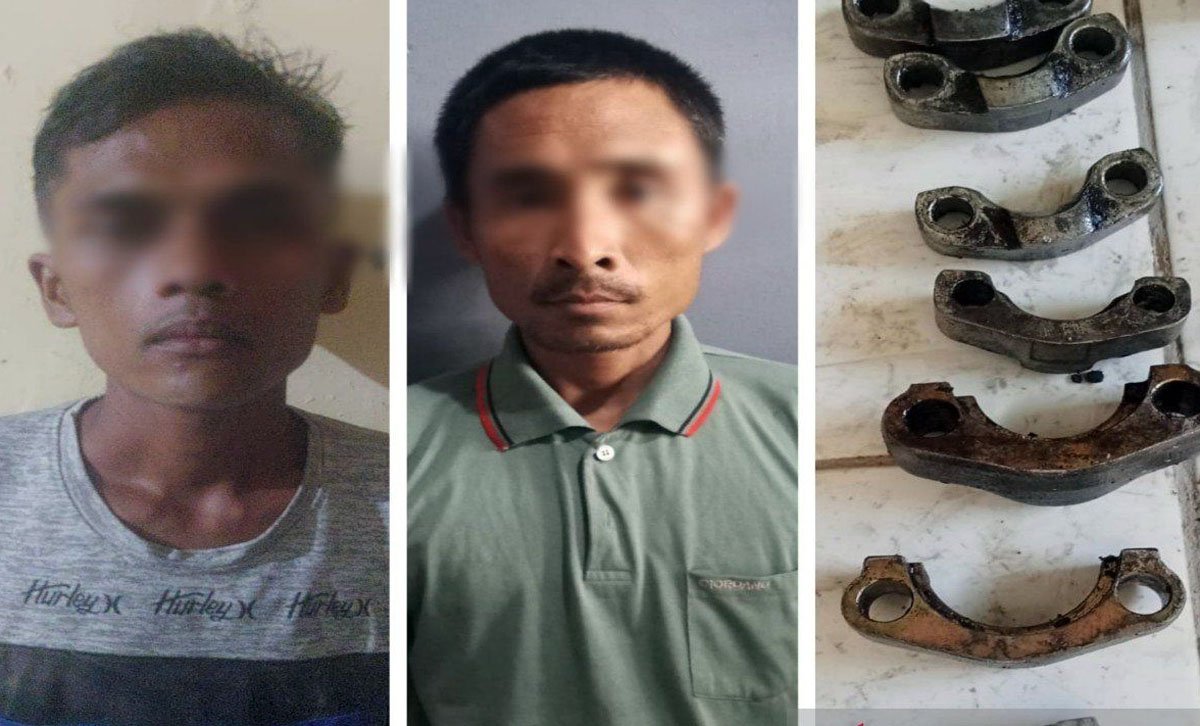 Tersangka pencuri dan penadah onderdil excavator beserta dan barang bukti.
