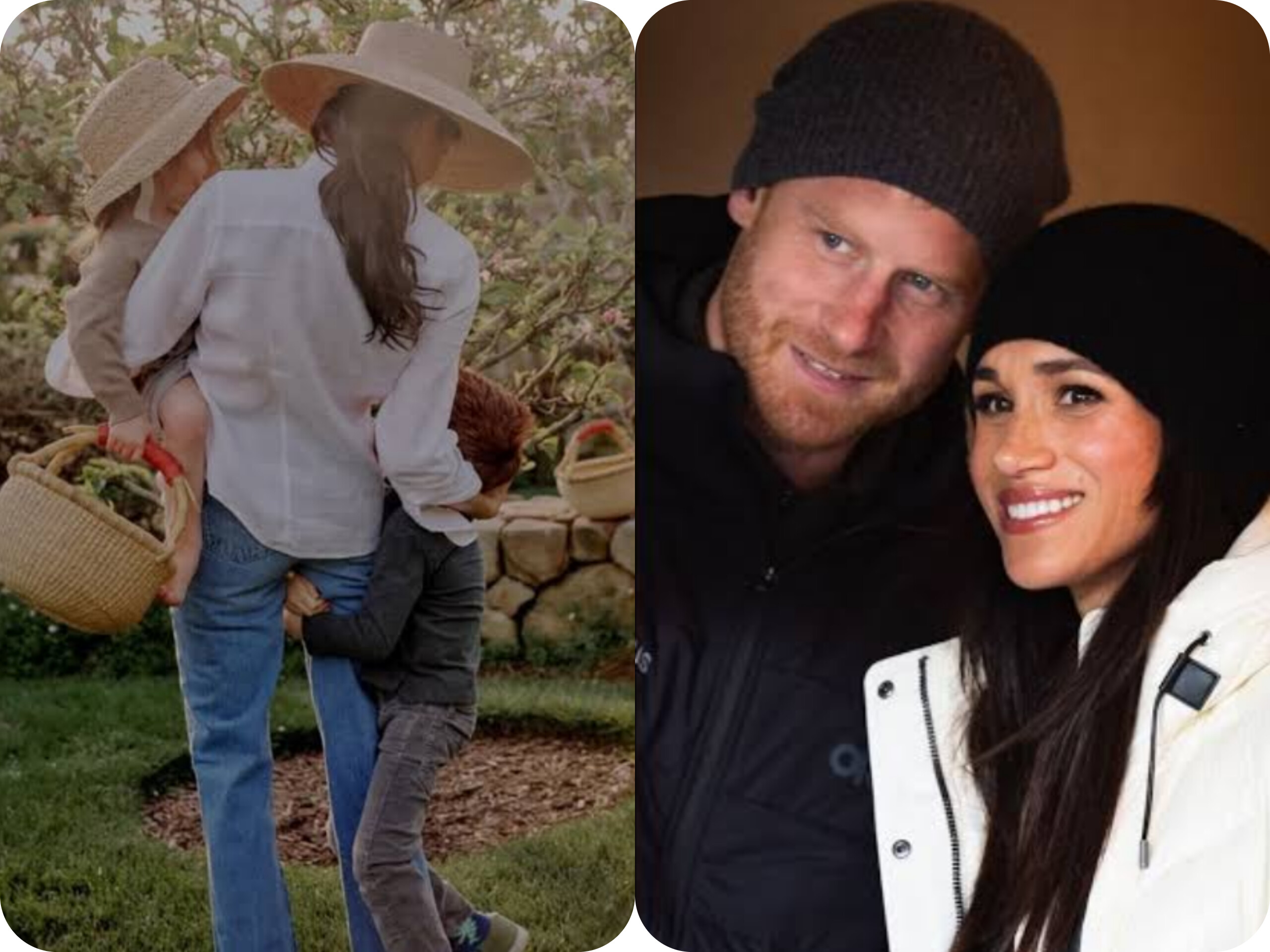 Meghan Markle bersama anak (kiri) dan bersama Pangeran Harry (kanan).