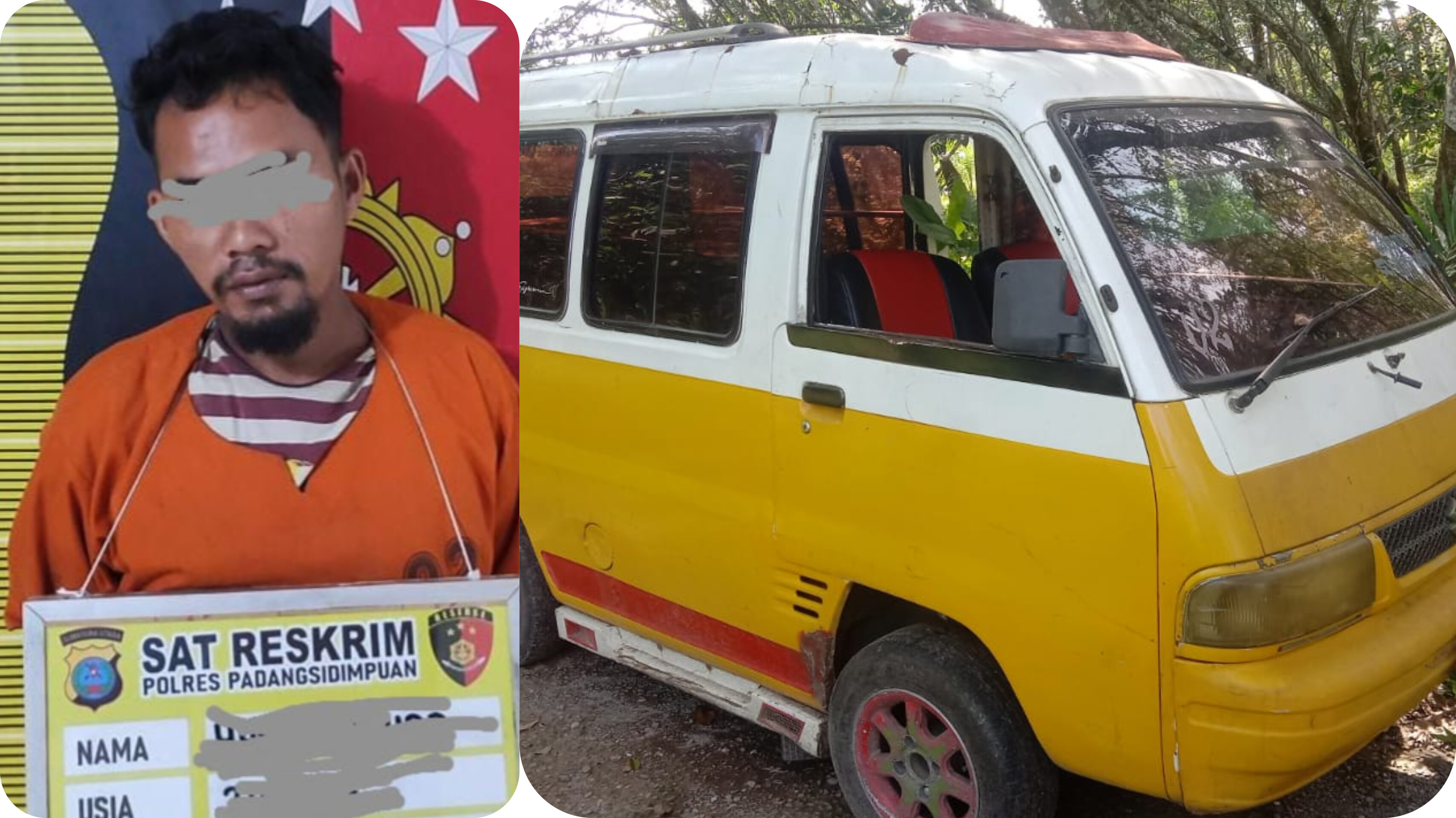 Tersangka HH, pelaku penipuan dan penggelapan 1 unit mobil angkot, ditangkap aparat Polres Padangsidimpuan.