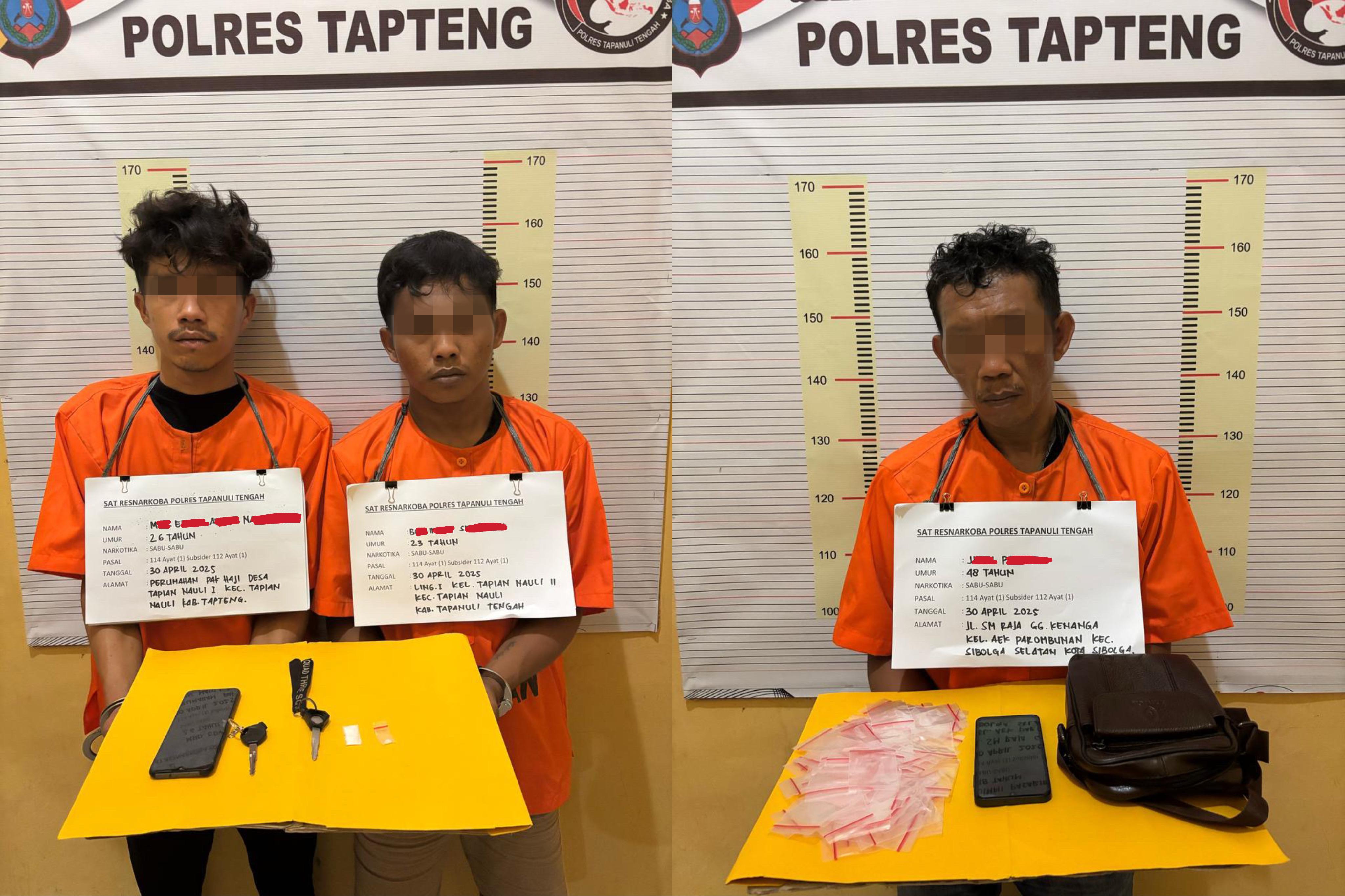 BIS, MEAN dan JP berikut barang bukti Sabu di Polres Tapteng.