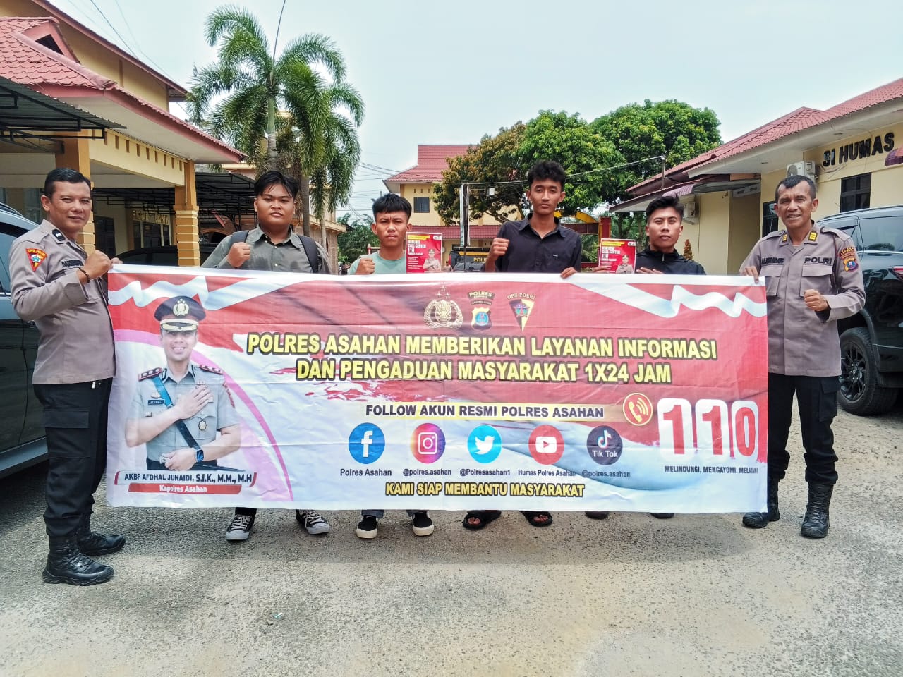 Sosialisasi penggunaan Hotline 110, layanan panggilan darurat yang dapat diakses secara gratis oleh seluruh warga Kabupaten Asahan.