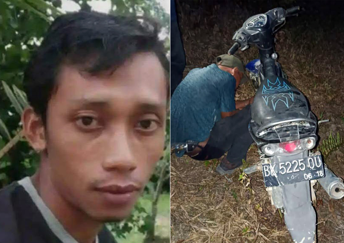 ES, terduga pelaku pembunuhan ibu guru di Aceh Singkil dan sepeda motor yang diduga milik pelaku.