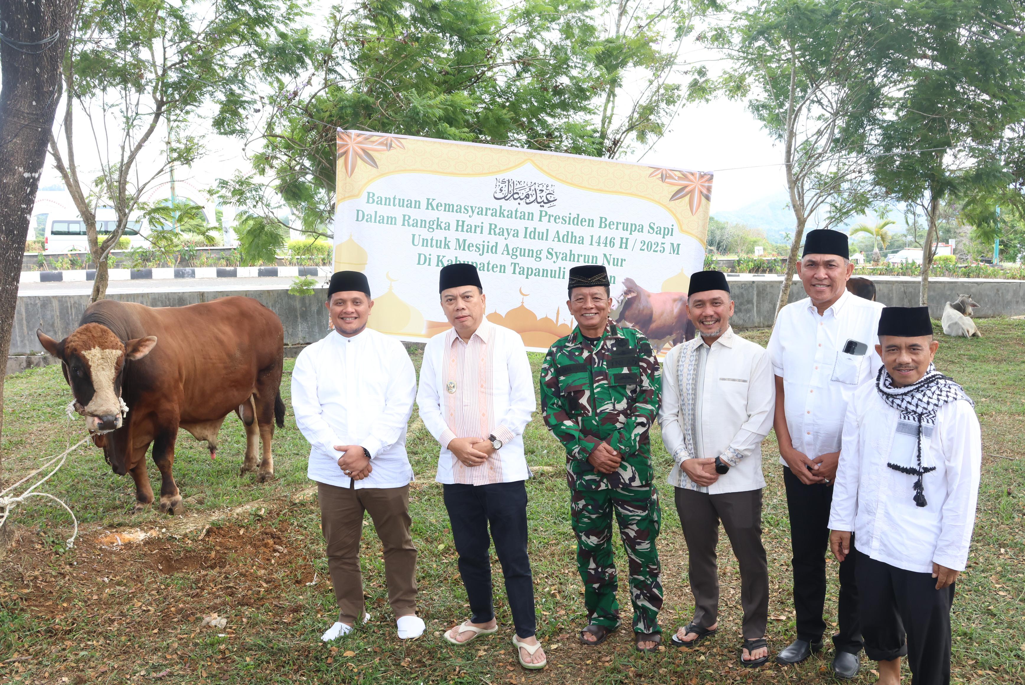 Presiden RI Prabowo Subianto menyalurkan seekor sapi kurban untuk masyarakat Kabupaten Tapanuli Selatan (Tapsel) pada Hari Raya Idul Adha 1446 Hijriah, Jumat (6/6/2025).