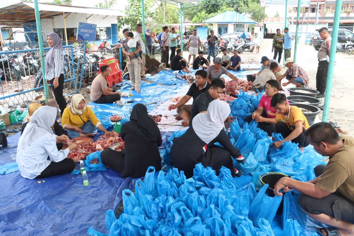 Daging kurban Polres Simalungun siap didistribusikan.