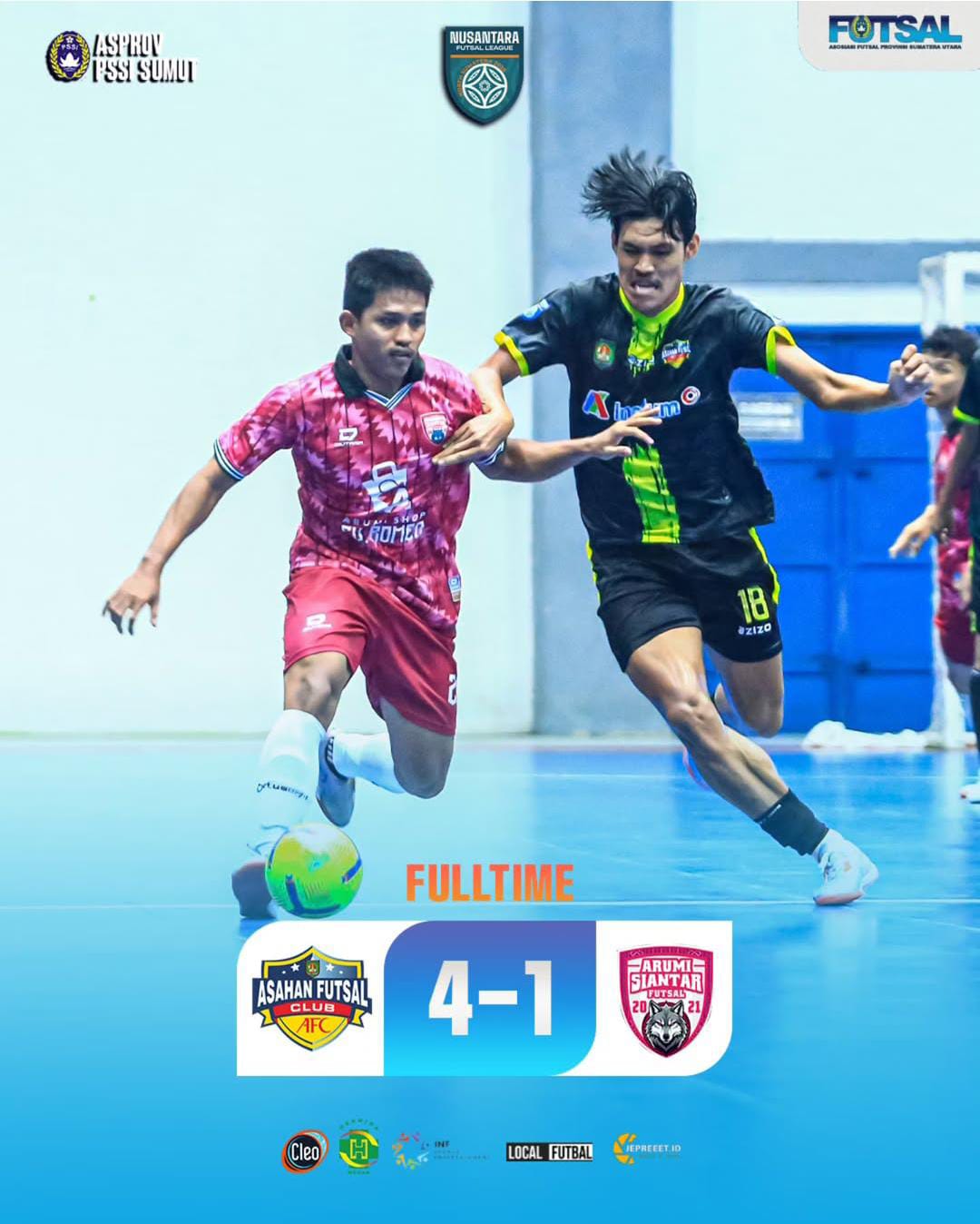 Asahan FC tampil garang dan membantai juara bertahan Arumi Siantar dengan skor telak 4-1 dalam laga semifinal Liga Futsal Nusantara (LFN) 2025 Zona Sumatera Utara.