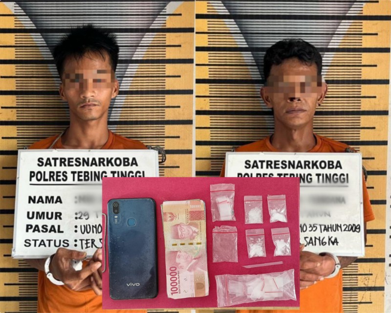 Dua pria pelaku penyalahgunaan narkoba yang ditangkap Polres Tebingtinggi.