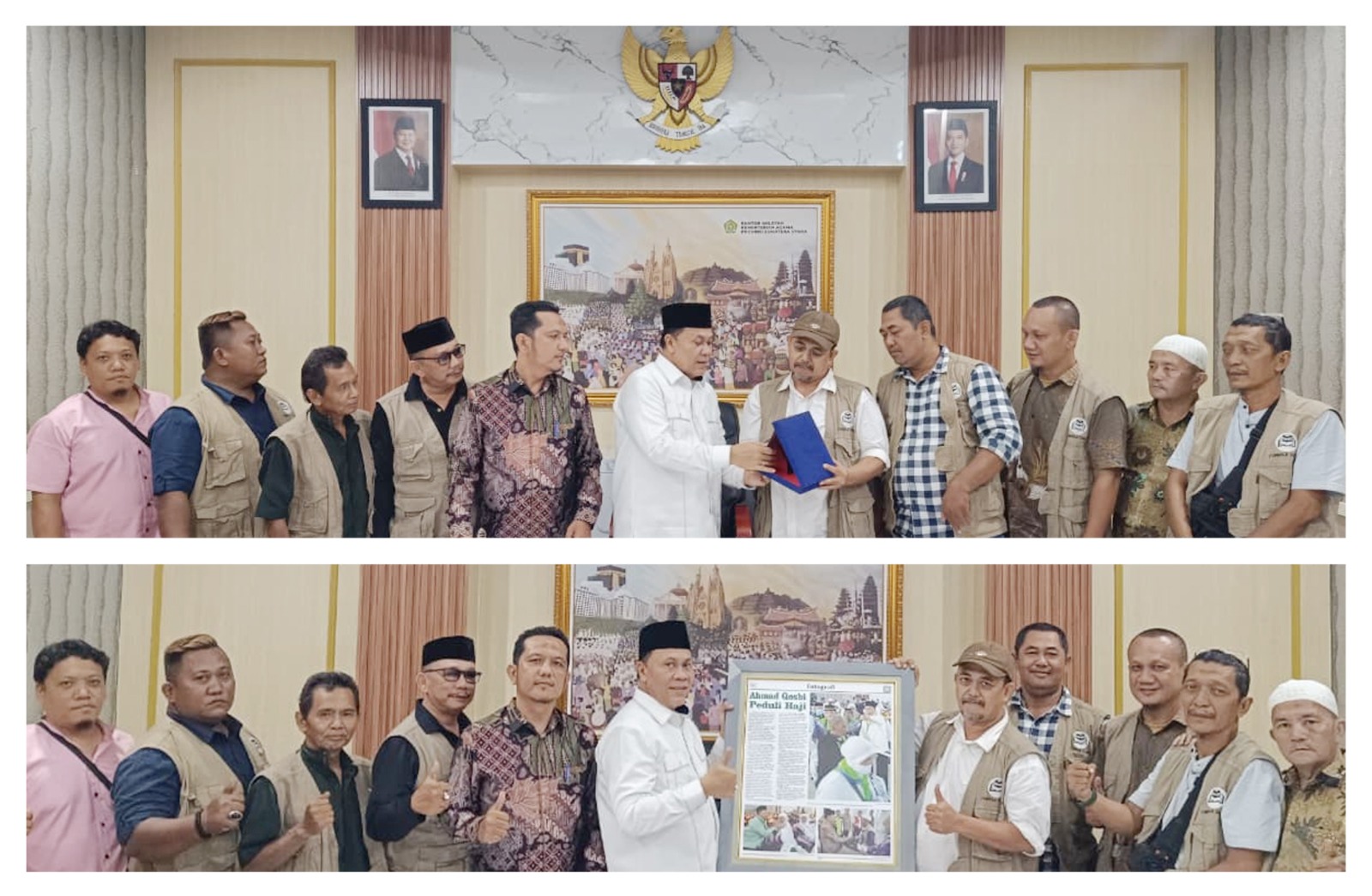Formaji menyerahkan plakat penghargaan Tokoh Peduli Haji 2025 kepada H. Ahmad Qosbi.