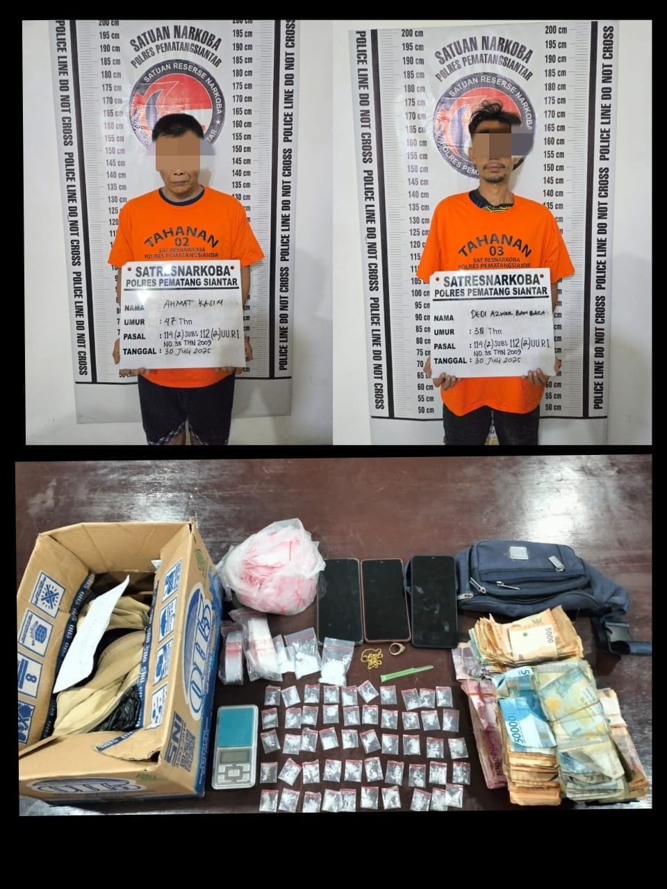 Dua pengedar sabu-sabu yang ditangkap saat penggerebekan di Jalan Patuan Anggi Gang Cumi-cumi Pematangsiantar.
