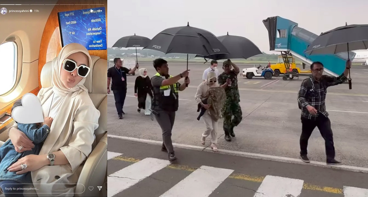 Syahrini dipayungi tentara.
