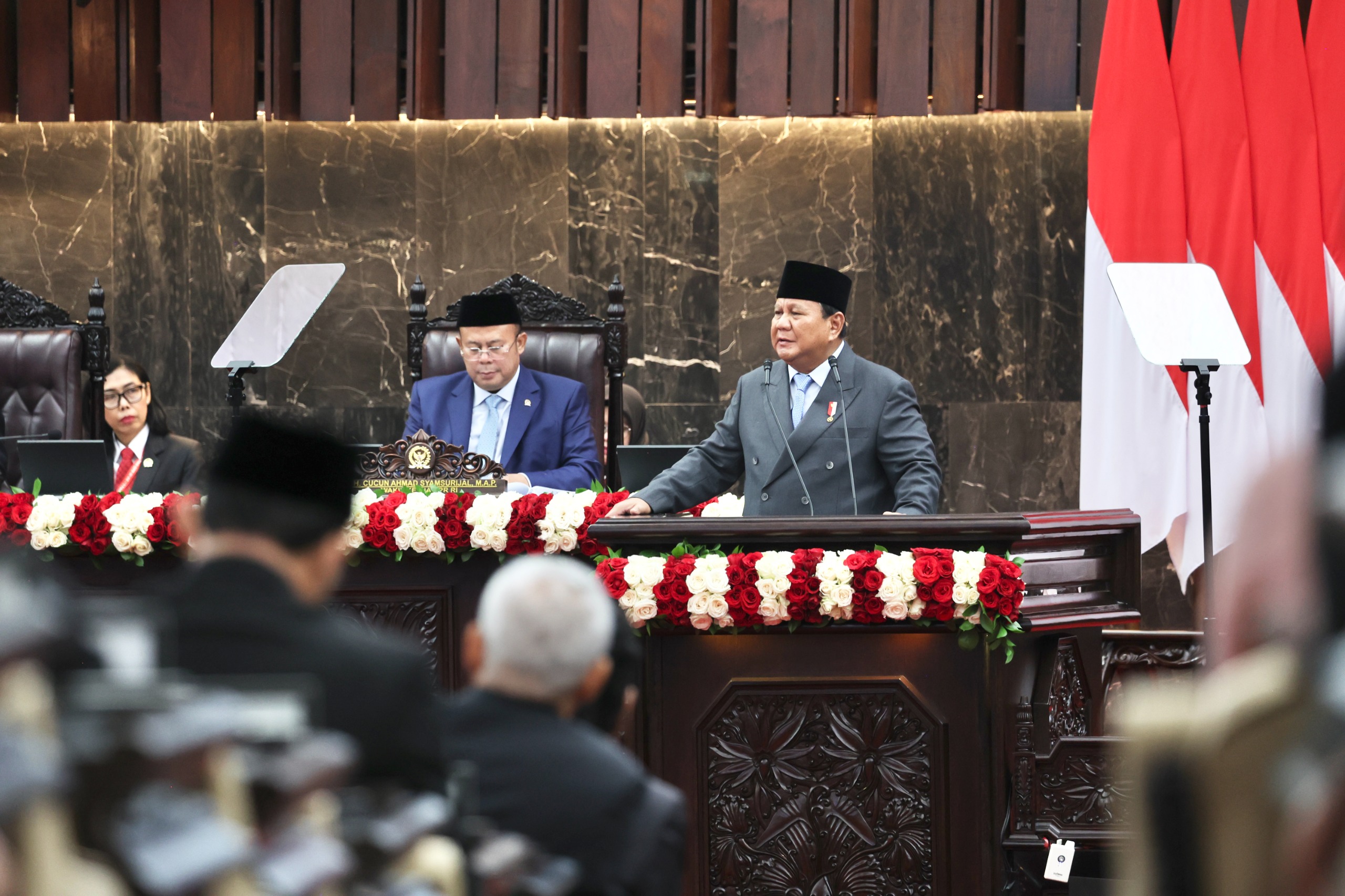 Presiden Prabowo dalam pidato Nota Keuangan RAPBN 2026 pada Sidang Pembukaan Masa Sidang DPR RI di Kompleks Parlemen, Senayan, Jakarta, Jumat (15/8/2025).