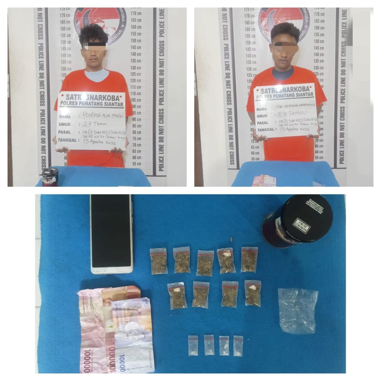 Dua kurir sabu dan ganja ditangkap di Jalan Singosari Gang Sumber Sari, Pematangsiantar.
