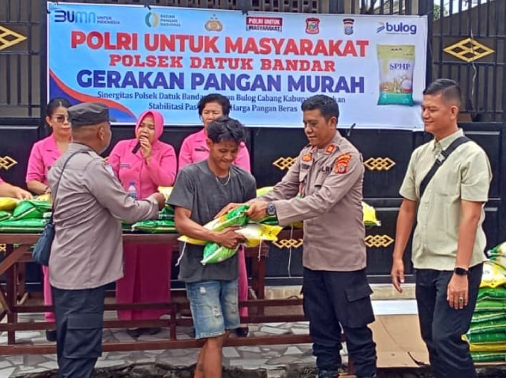 Polsek Datuk Bandar Polres Tanjungbalai melaksanakan Gerakan Pangan Murah, Jumat (23/8/2025).