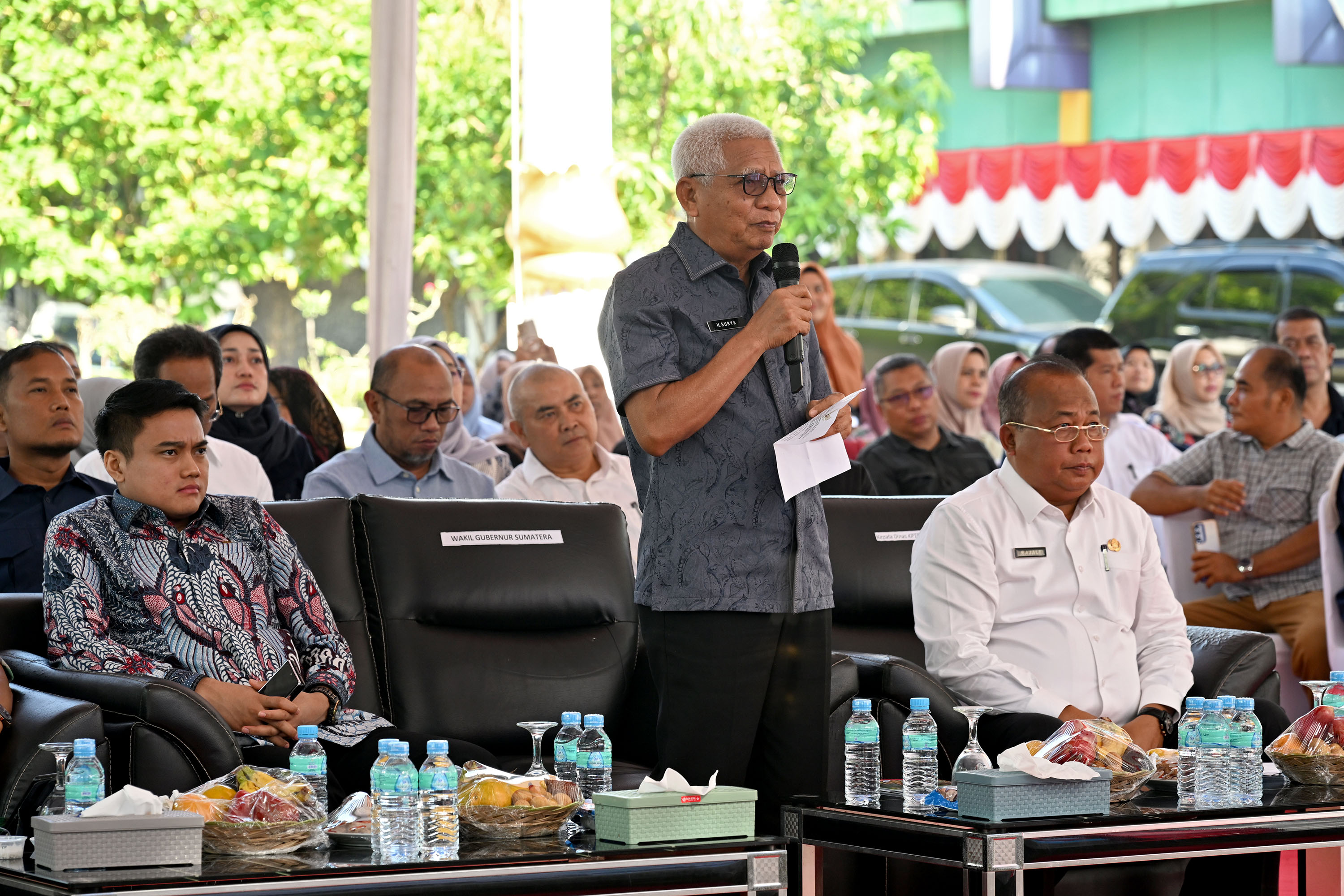 Wagubsu Surya mengikuti secara virtual peluncuran GPM serentak se Indonesia di Halaman Kantor Dinas Ketahanan Pangan dan Holtikultura Sumut, Jalan AH Nasution, Medan, Sabtu (30/8).