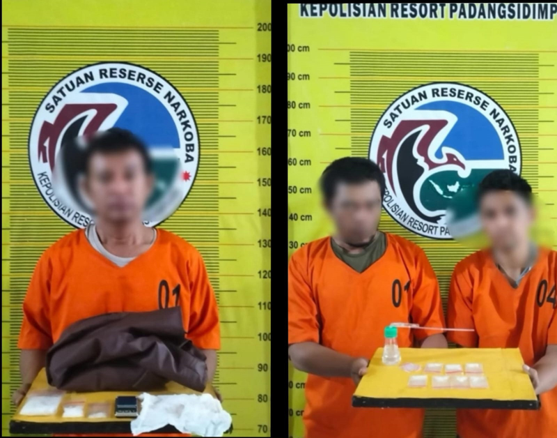 Tim Satresnarkoba Polres Padangsidimpuan tangkap tiga pelaku dengan barang bukti sabu-sabu masing masing berinisial ES, AH dan LSM.
